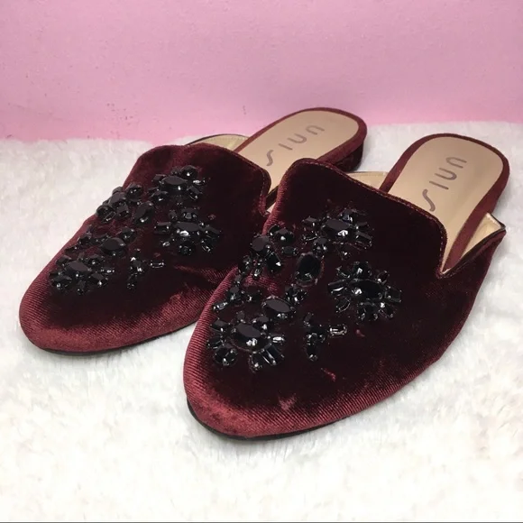 Unisa Shoes Unisa Maroon Burgundy Velvet Jeweled Embellished